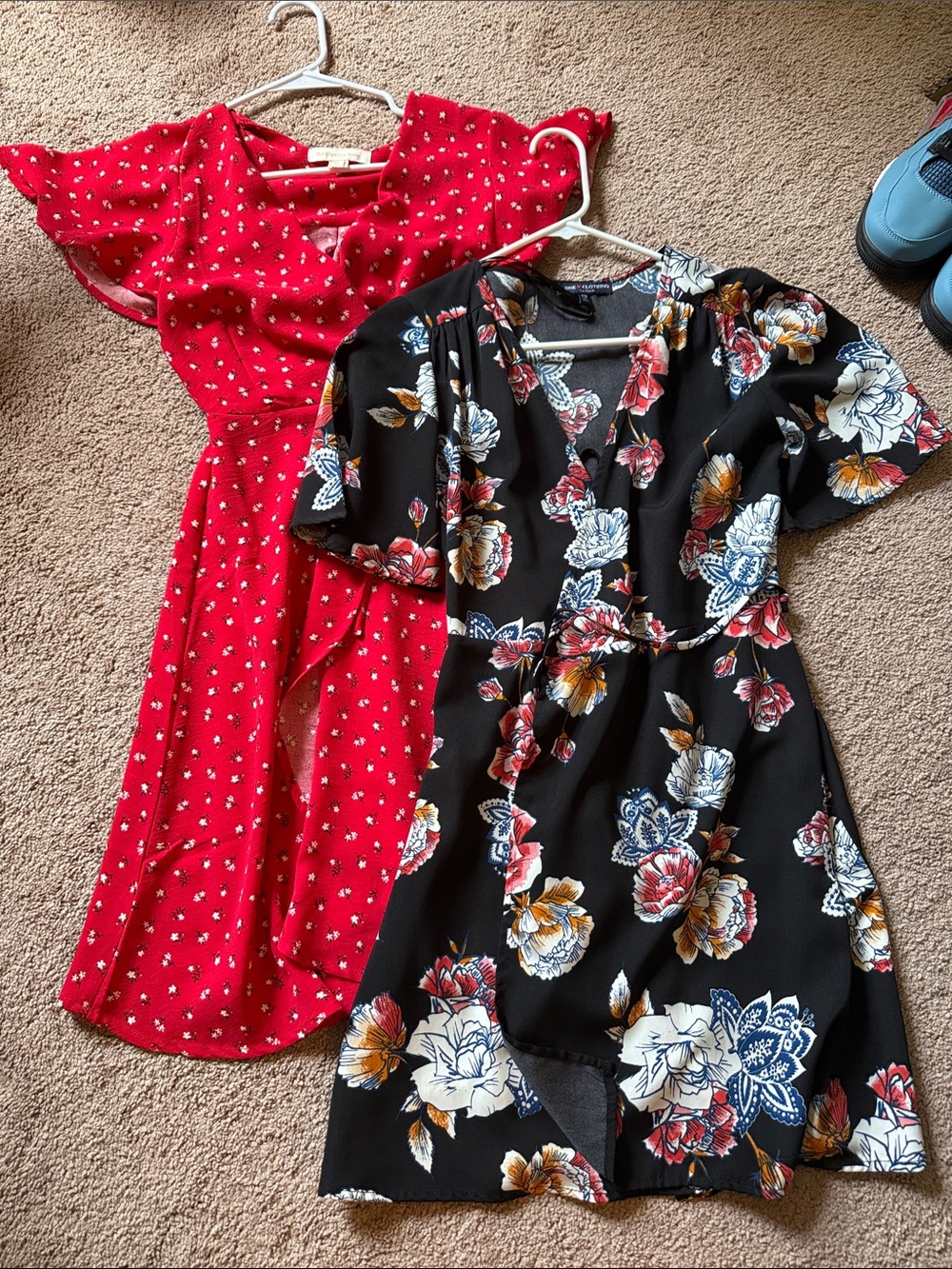 Floral Black Wrap Dress with Red Floral Dress - Set